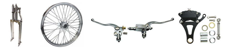 Moto Iron chrome springer, wheel, controls and brake components